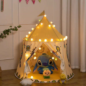 Tente Château Enfant Pliable avec Tapis et Lampes Lumineuses Magiques